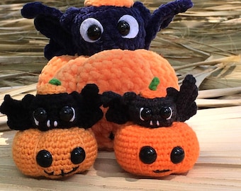 Halloween Amigurumi Crochet Pattern: Pumpkin and Bat (PDF Pattern)