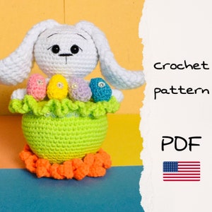 Easter Bunny amigurumi crochet pattern PDF,  Rabbit, Easter table decorations, Home decor, Crochet egg, Easter gift ideas