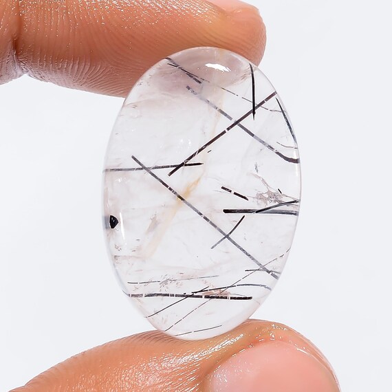 Cabochon Clear Crystal With Black Lines Black Tourmalinated Quartz
