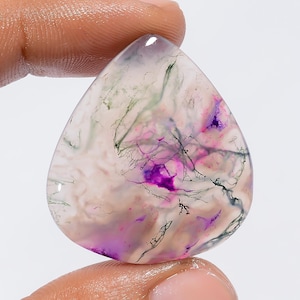 Moss Agate Marvellous Loose Gemstone Pear Shape Cabochon For Making Jewelry 38.5 Ct. 32X29X4 mm AK-7627