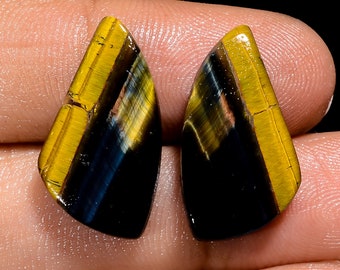 Blue Tiger Eye Tempting Top Grade Quality 100% Natural Loose Gemstone Fancy Shape Cabochon Pair For Making Earrings 16 Ct 21X11X3 mm AK-5009