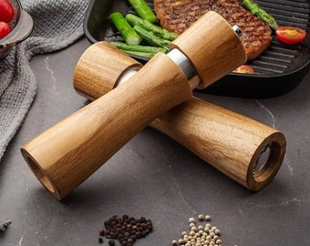 Modern Style New Wooden Pepper Mill,salt and pepper grinder,Best 8 inch Acacia Mill,Cleaning Brush,Solid Wood grinder,Home Gifts