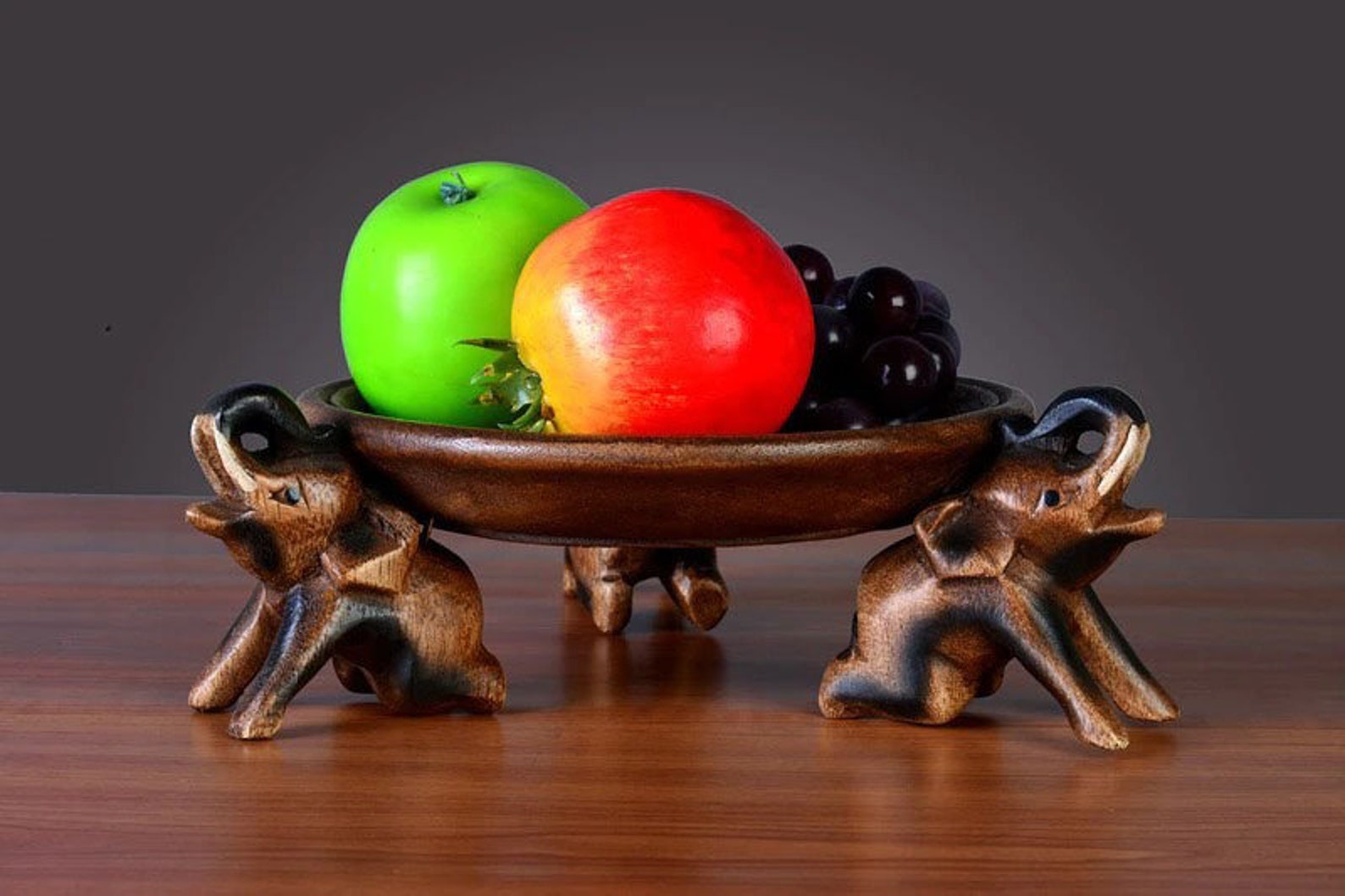 Wooden Fruit Tray Carried by Three Handcarved Elephantsfruit Etsy