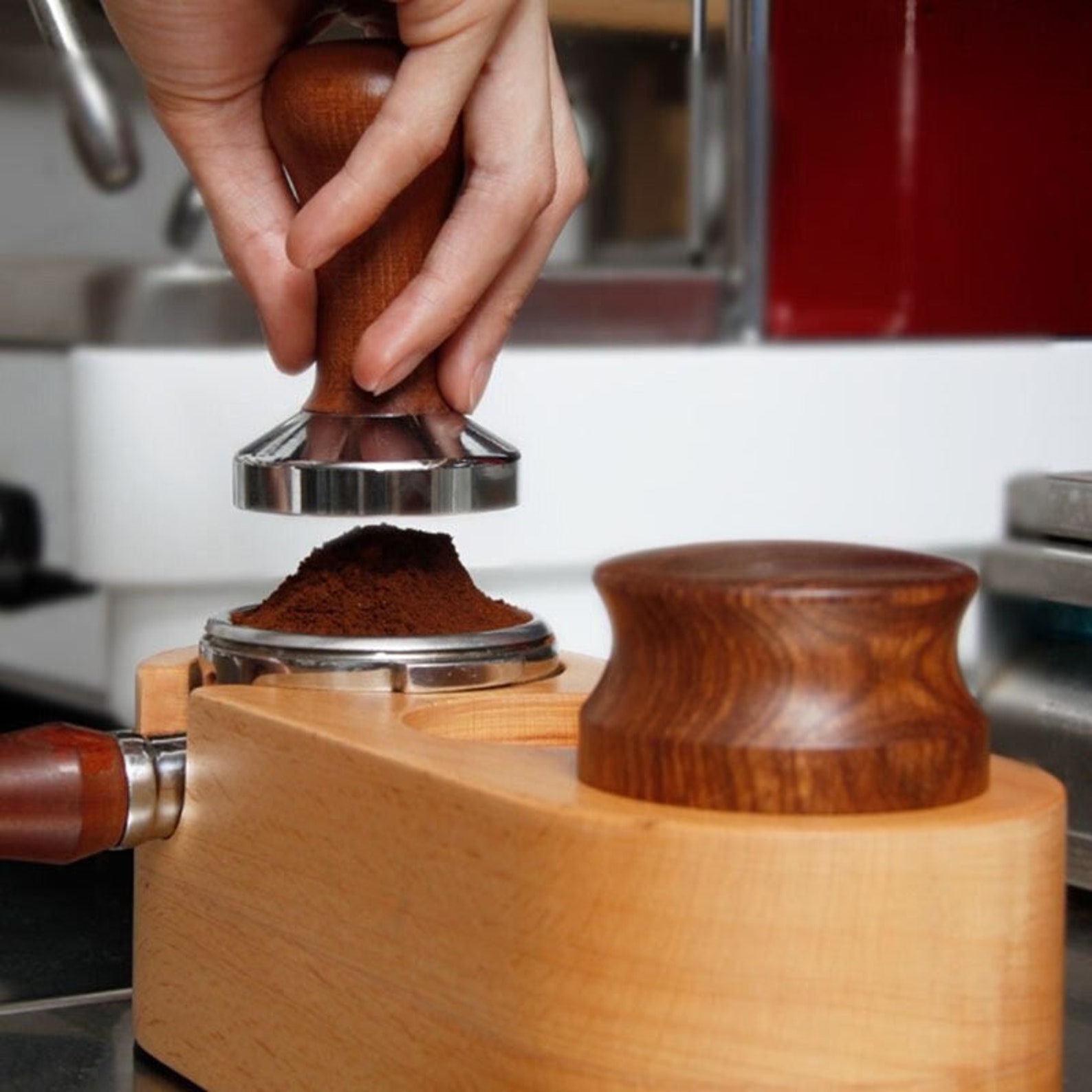Wooden Manual Coffee Tamper Holder Mat Standcoffee Etsy