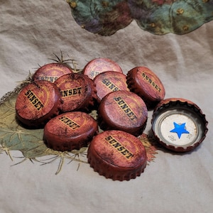 UNOFFICIAL Handmade FALL OUT Inspired Sunset Sarsaparilla bottlecaps set 10 or 25