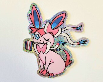 Sylveon Trans Pride Rainbow Glitter Sticker