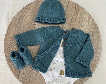 Knitting Pattern Eyelet Cardigan Set PDF Instant Digital Download Newborn to 3 months 4ply