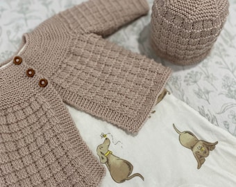 Strickmuster Strumpfband Passe Cardigan Set PDF Sofort Digitaler Download Neugeborene bis 3 Monate 4fädig