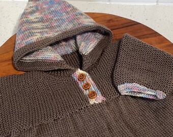 Knitting Pattern Sideways Knit Hoodie PDF Instant Digital Download 6 months to 12 months 4ply