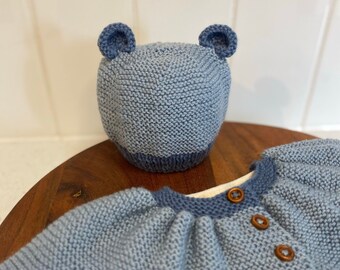 Knitting Pattern Bear Ears Cardigan Set PDF Instant Digital Download Newborn to 6 months 4ply