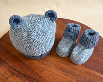 Knitting Pattern Bear Ears Beanie and Bootie Set PDF Instant Digital Download Newborn to 3 months 4ply