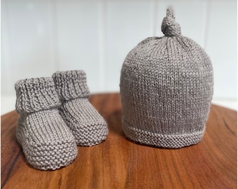 Strickanleitung Baby Knoten Mütze und Baby Bootie Set PDF Sofort Digital Download 4fädig