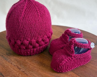 Knitting Pattern Bubble Beanie and Shoe Set PDF Instant Digital Download Newborn to 3 months 4ply