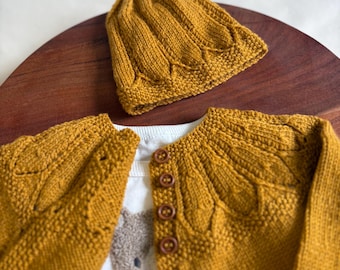 Knitting Pattern Round Yoke Matinee Jacket and Beanie PDF Download Size 3 to 6 months