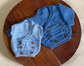 Knitting Pattern Wrapover Cardigan and Vest PDF Instant Digital Download Size Prem to 12 months 4ply