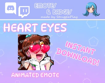 Animated Cute Heart Eyes Brown Hair Twitch Emote | Love Magical Girl GIF Stream Asset | Cosmic Green Chibi Discord Sticker Chat Badge