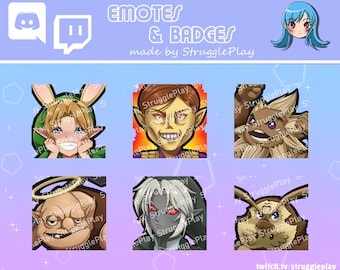 Cute Retro Fantasy Boys Emotes Pack | Nostalgic Video Game Adventure Heroes Chat Stickers | Gaming Profile Sub Badges Twitch Discord