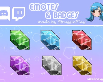Retro Fantasy Crystal Emotes Pack | 3D Gemstone Video Game Subscriber Chat Stickers | Colorful Diamond Currency Gaming Overlay Twitch OBS