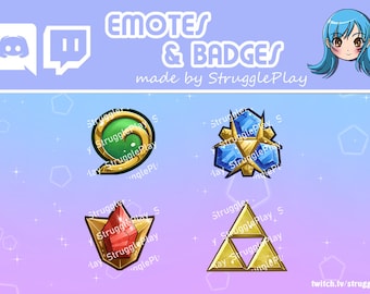 Retro Fantasy Spiritual Stones Emotes Pack | Gold Triangle Sacred Elements Chat Stickers | Magic Ancient Relic Loyalty Badges Twitch OBS