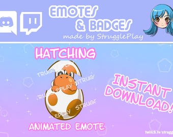 Cute Hatching Orange Dinosaur Animated Emote | Egg Break Retro Gaming Dino Chat Stickers | Kawaii Monster Stream Pack Twitch Discord