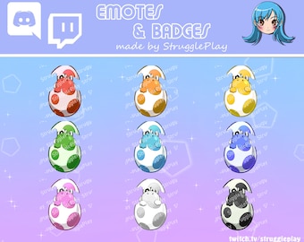Cute Hatching Dinosaur Emotes Pack | Rainbow Egg Break Stream Emote Set | Retro Video Game Monster Discord Stickers Chat Badge Twitch OBS