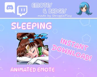 Animated Cute Sleeping Brown Hair Twitch Emote | Tired Magical Girl GIF Stream Asset | Cosmic Green Chibi Discord Sticker Chat Badge