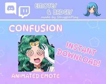 Animated Cute Magical Girl Twitch Emote | Confused Teal Hair Warrior Princess GIF Stream Asset | Cosmic Deep Blue Chibi Discord Chat Stickers
