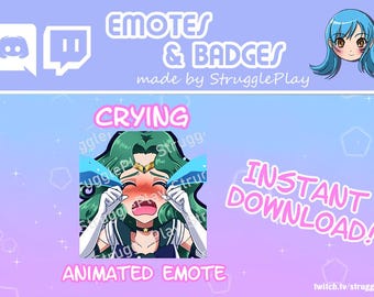 Animated Cute Magical Girl Twitch Emote | Crying Teal Hair Warrior Princess GIF Stream Asset | Cosmic Deep Blue Discord Sticker Chat Badge