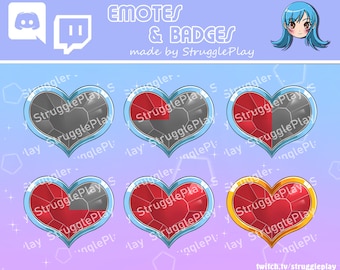 Retro Gaming Heart Container Sub Badges Pack | 8-Bit Pixel Health Gauge Loyalty Bit Rewards | Red Life Bar Status Chat Icons Twitch OBS