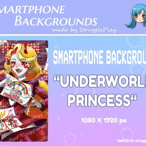 Cute Underworld Princess Smartphone Background | Demon Anime Stage Phone Wallpaper | Red Pastel Rainbow Cute Cartoon Lockscreen PNG HD