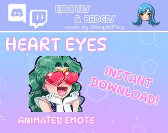 Animated Cute Heart Eyes Teal Hair Twitch Emote | Love Magical Girl GIF Stream Asset | Cosmic Deep Blue Chibi Discord Sticker Chat Badge