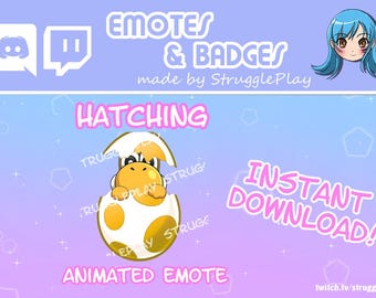 Cute Hatching Yellow Dinosaur Animated Emote | Egg Break Retro Gaming Dino Chat Stickers | Kawaii Monster Stream Pack Twitch Discord
