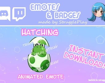 Cute Hatching Green Dinosaur Animated Emote | Egg Break Retro Gaming Dino Chat Stickers | Kawaii Monster Stream Pack Twitch Discord