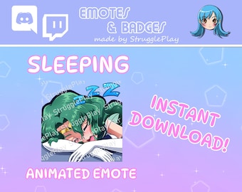 Animated Cute Sleeping Teal Hair Twitch Emote | Tired Magical Girl GIF Stream Asset | Cosmic Deep Blue Chibi Discord Sticker Chat Badge