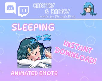 Animated Cute Sleeping Blue Hair Twitch Emote | Tired Magical Girl GIF Stream Asset | Cosmic Blue Chibi Discord Sticker Chat Badge