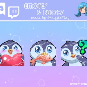 Könnte beinhalten: Drei Cartoon-Pinguin-Emojis mit verschiedenen Ausdrücken. Der erste Pinguin hält ein rotes Herz, der zweite Pinguin hält einen roten Fisch und der dritte Pinguin hält ein grünes Fragezeichen.