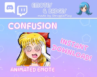 Animated Cute Magical Girl Twitch Emote | Confused Blonde Hair Warrior Princess GIF Stream Asset | Cosmic Orange Chibi Discord Chat Stickers