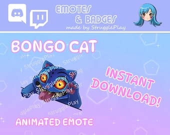 Animated Cute Blue Demon Tiger Twitch Emote | Korean Bongo Cat GIF Stream Asset | Crazy Chibi Gamer Discord Sticker Chat Badge