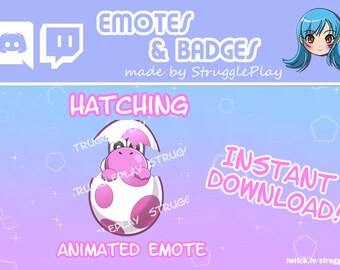 Cute Hatching Pink Dinosaur Animated Emote | Egg Break Retro Gaming Dino Chat Stickers | Kawaii Monster Stream Pack Twitch Discord