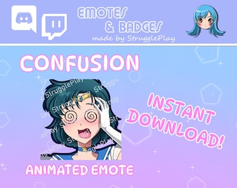 Animated Cute Magical Girl Twitch Emote | Confused Blue Hair Warrior Princess GIF Stream Asset | Cosmic Blue Chibi DiscordChat Stickers