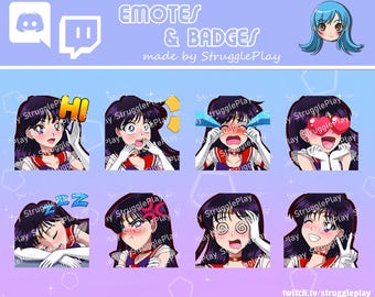 Cute Purple Hair Magical Girl Emotes Pack | 8x Static Anime Chibi Stream Expressions Bundle | Cosmic Red Discord Stickers Chat Reactions