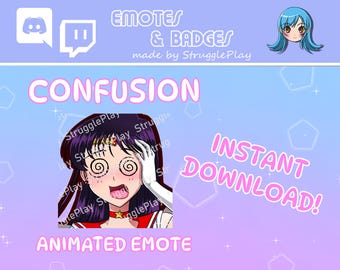 Animated Cute Magical Girl Twitch Emote | Confused Purple Hair Warrior Princess GIF Stream Asset | Cosmic Red Chibi Discord Chat Stickers