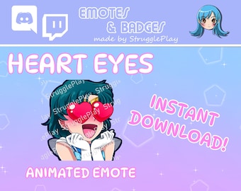 Animated Cute Heart Eyes Blue Hair Twitch Emote | Love Magical Girl GIF Stream Asset | Cosmic Blue Chibi Discord Sticker Chat Badge