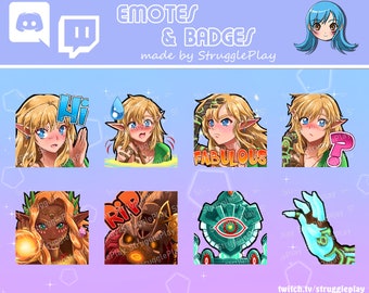 Cute Fantasy Hero Twitch Emotes Pack | Kingdom Adventure Tears Stream Emote Set | Green Sword Royal Frog Discord Stickers Chat OBS Theme