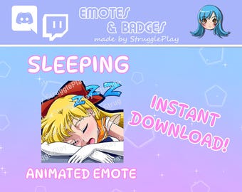 Animated Cute Sleeping Blonde Hair Twitch Emote | Tired Magical Girl GIF Stream Asset | Cosmic Orange Chibi Discord Sticker Chat Badge