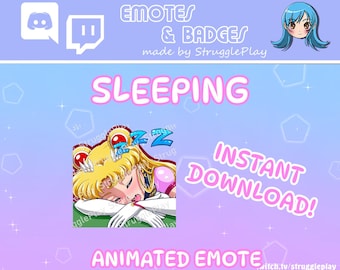 Animated Cute Sleeping Blonde Princess Twitch Emote | Sleeping Usagi Anime GIF Stream Asset | Cosmic Chibi Discord Sticker Chat Badge