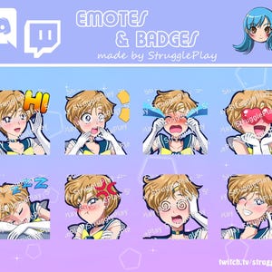 Cute Short Blonde Hair Magical Girl Emotes Pack | 8x Static Anime Chibi Stream Expressions Bundle | Cosmic Yellow Discord Stickers Reactions