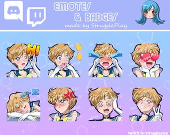 Cute Short Blonde Hair Magical Girl Emotes Pack | 8x Static Anime Chibi Stream Expressions Bundle | Cosmic Yellow Discord Stickers Reactions
