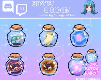 Retro Fantasy Quest Bottle Sub Badges Pack B | Magic Potion Item Video Game Loyalty Bit Rewards | Randomizer Speedrun Chat Icons Twitch OBS