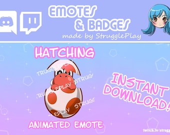 Cute Hatching Red Dinosaur Animated Emote | Egg Break Retro Gaming Dino Chat Stickers | Kawaii Monster Stream Pack Twitch Discord